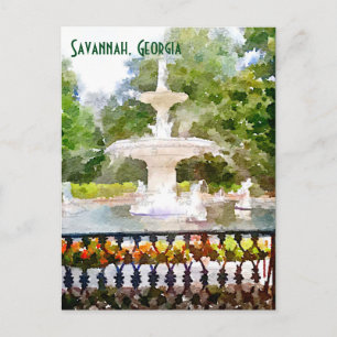 Postal Fuente Forsyan en Savannah GA Watercolor Print