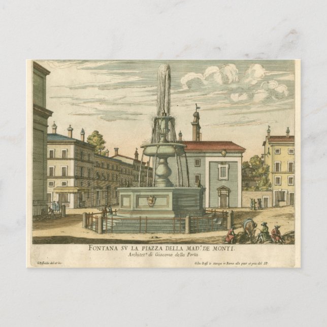 Postal Fuente italiana en la plaza del pueblo por Falda (Anverso)