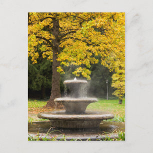 Postal Fuente junto a un árbol en otoño, Alemania