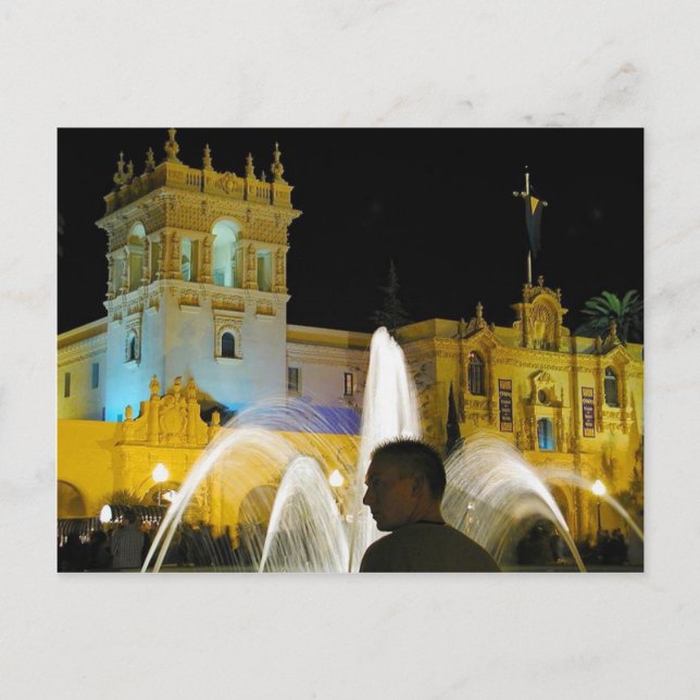 Postal Fuente Nocturna Agua Balboa Park Prado (Anverso)