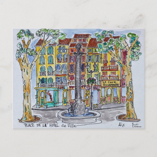 Postal Fuente Plaza del Hotel de Ville (Anverso)