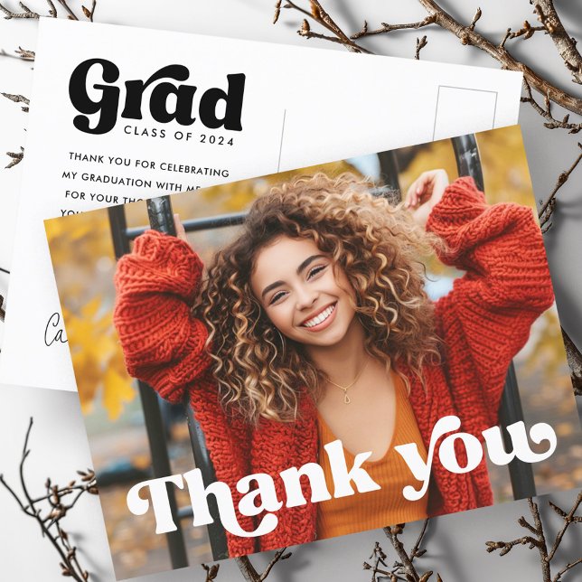 Postal Fuente retro foto completa graduado graduación (Retro font full photo graduate graduation postcard)