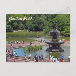 Postal Fuente y lago en Central Park, Nueva York
