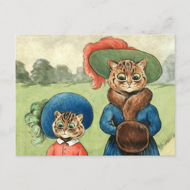 Postal Fuera con la tía de Louis Wain (Anverso)