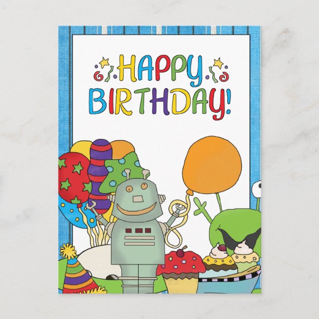 Postal Fuera de este mundo invitan al cumpleaños de Robot (Anverso)
