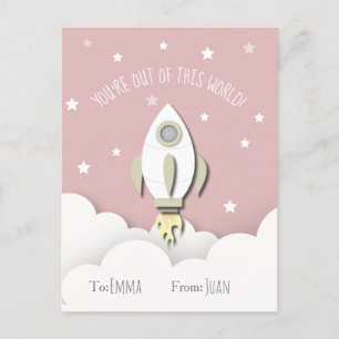 Postal Fuera de este mundo Rocket Espacial Rosa Valentine
