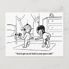 Postal Fuga de aire en traje espacial, humorístico, vinta