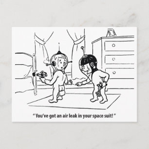 Postal Fuga de aire en traje espacial, humorístico, vinta