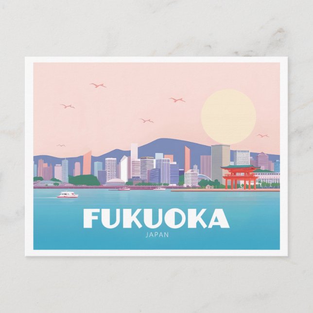 Postal Fukuoka Japón Pastel Travel (Anverso)