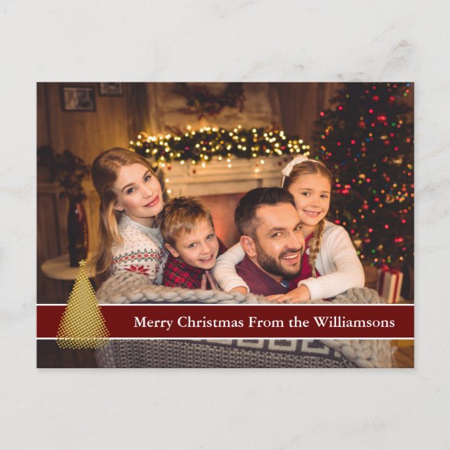 Postal Full Photo Postcard Gold Christmas Tree Your Text (Anverso)