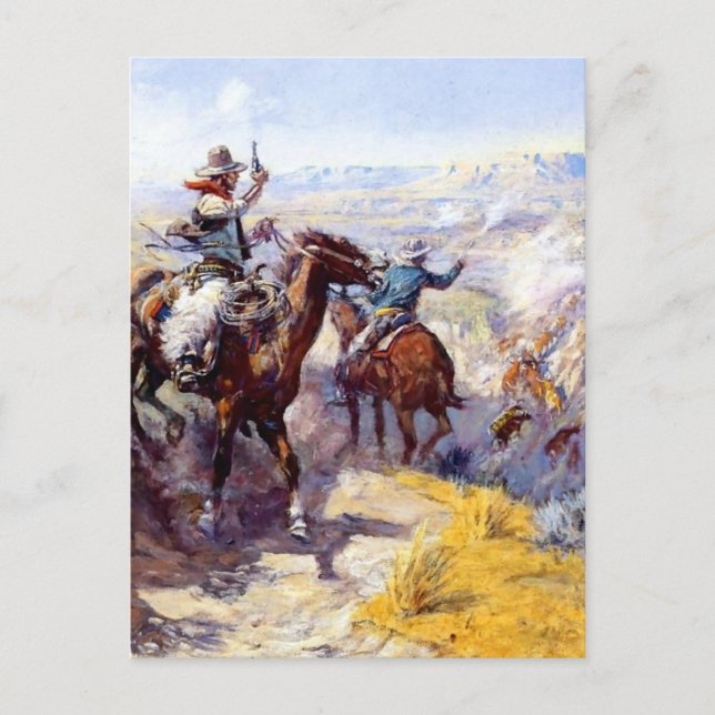 Postal “Fumándolos” Arte occidental de Charles M Russel (Anverso)
