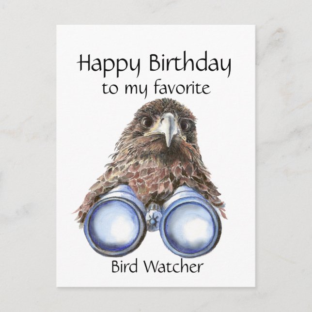 Postal Fun Bird Watcher Birthday Pun Hawk Binoculars (Anverso)