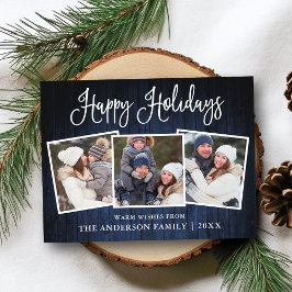 Postal Fun Calligraphy Blue Wood 3 Photo Holiday