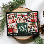Postal Fun Calligraphy Green Wood 5 Navidades de fotograf<br><div class="desc">Moderna caligrafía divertida guión Feliz Navidad 5 tarjeta postal de vacaciones de Collage de fotos - Rústico País Madera Verde</div>
