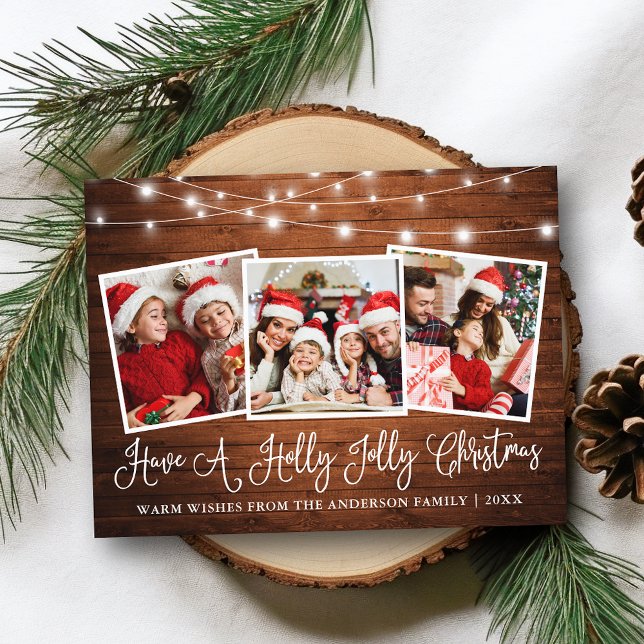 Postal Fun Calligraphy Holly Jolly Navidades Wood Lights (Customize to change your personalized text size or text style.)