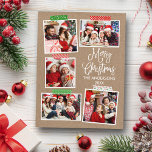Postal Fun Calligraphy Kraft Merry Christmas Craft<br><div class="desc">Modern Fun Calligraphy Script Merry Christmas Kraft 5 Collage de fotos con la tarjeta navideña Cinta Cinta Craft.</div>
