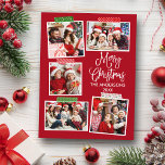 Postal Fun Calligraphy Merry Christmas Craft Red<br><div class="desc">Modern Fun Calligraphy Script Merry Christmas 5 Collage de fotos con la tarjeta navideña Craft Tape Holiday. Fondo Rojo.</div>