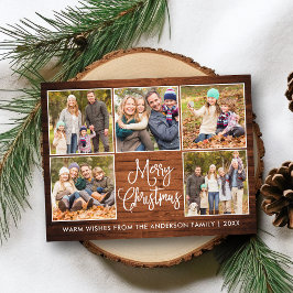 Postal Fun Calligraphy Rustic Wood 5 Navidades de fotogra