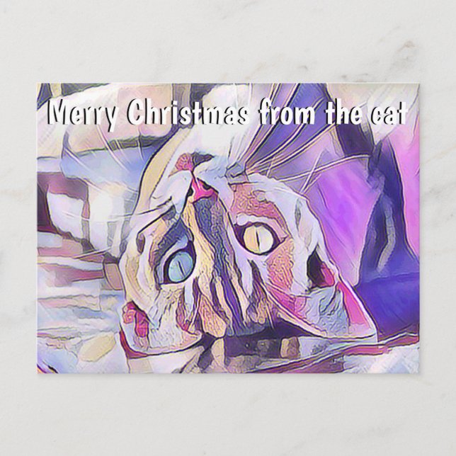 Postal Fun Cat Pop Art Feliz Navidad Saludos (Anverso)