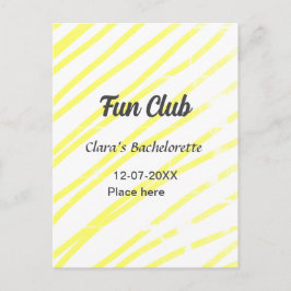 Postal Fun Club bachelorette party yellow lines backgroun