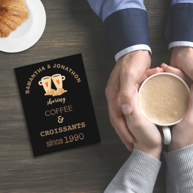 Postal Fun Couple Saying Coffee Croissants Names Date Pos (Subido por el creador)