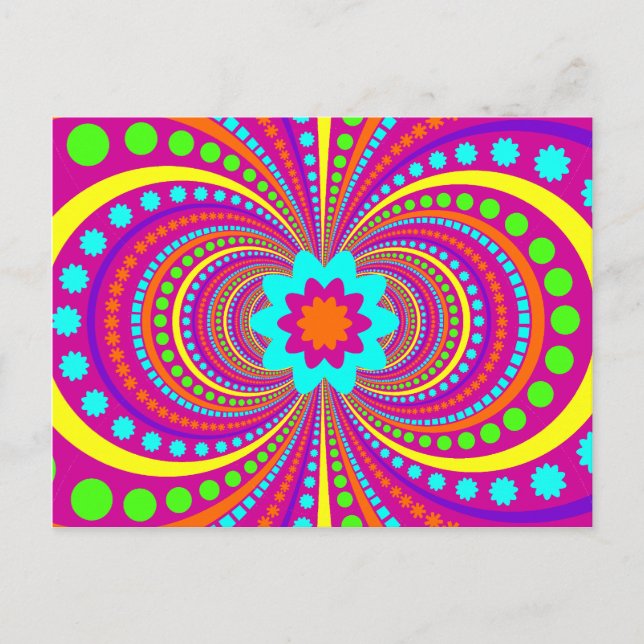 Postal Fun Crazy Pattern Hot Pink Naranja Verde azulado (Anverso)