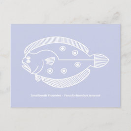 Postal Fun Flounder Fish en blanco sobre morado claro
