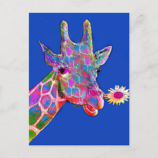 Postal Fun Giraffe Colores de girasoles
