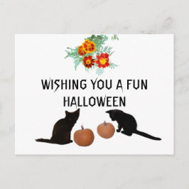 Postal Fun Halloween Naranja calabazas marigoles gatos ne