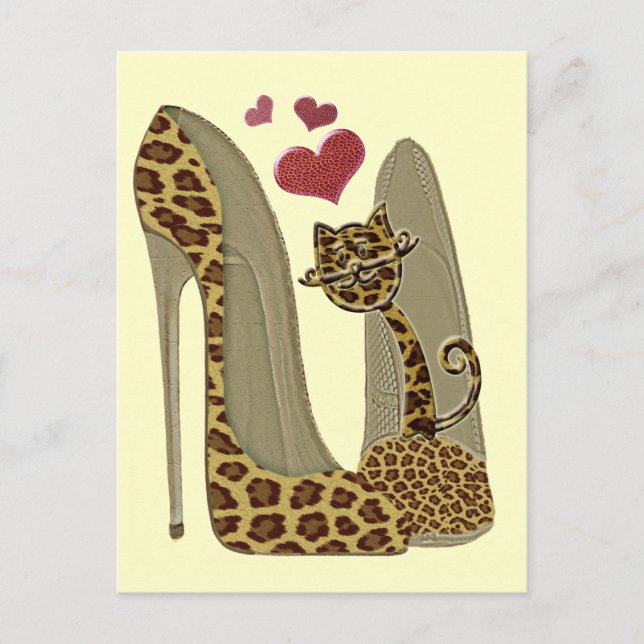 Postal Fun Leopard Stiletto y Cat (Anverso)