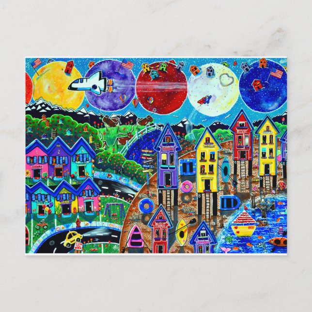 Postal Fun Life Beach Space Shuttle Planets Ocean Kids (Anverso)