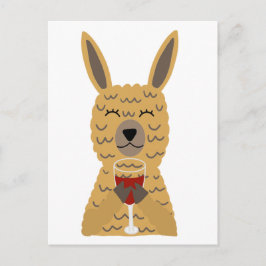 Postal Fun Llama bebiendo vino rojo