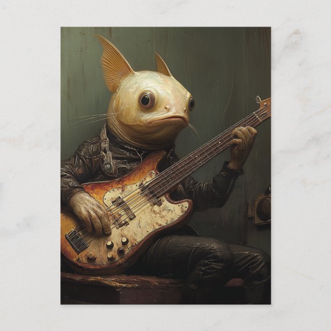 Postal Fun Pescado Musical Tocando Guitarra (Anverso)