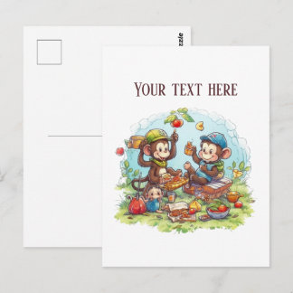 Postal Fun picnic monkeys add text