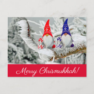 Postal Fun Rojo y Azul Chrismukkah Santa Elves