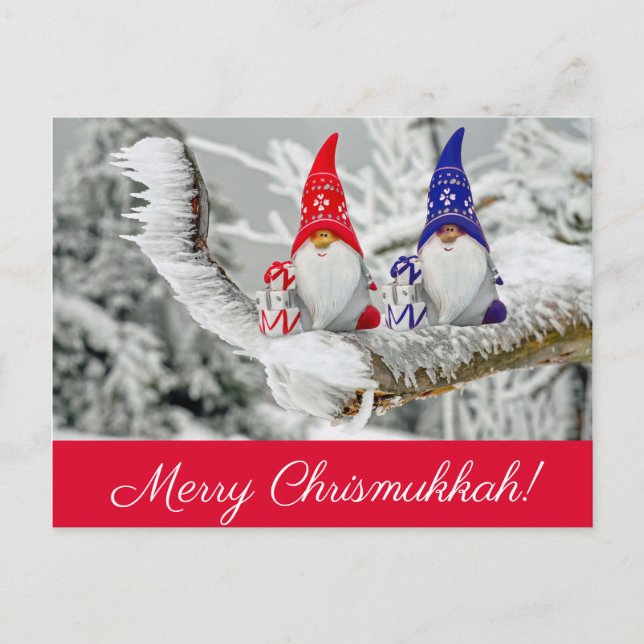 Postal Fun Rojo y Azul Chrismukkah Santa Elves (Anverso)