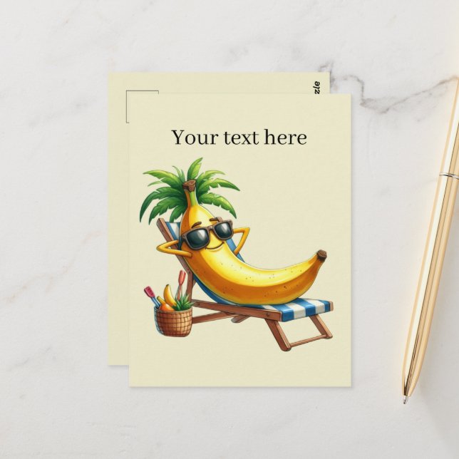 Postal Fun Summertime personalizable playa banana (Anverso/Reverso In Situ)