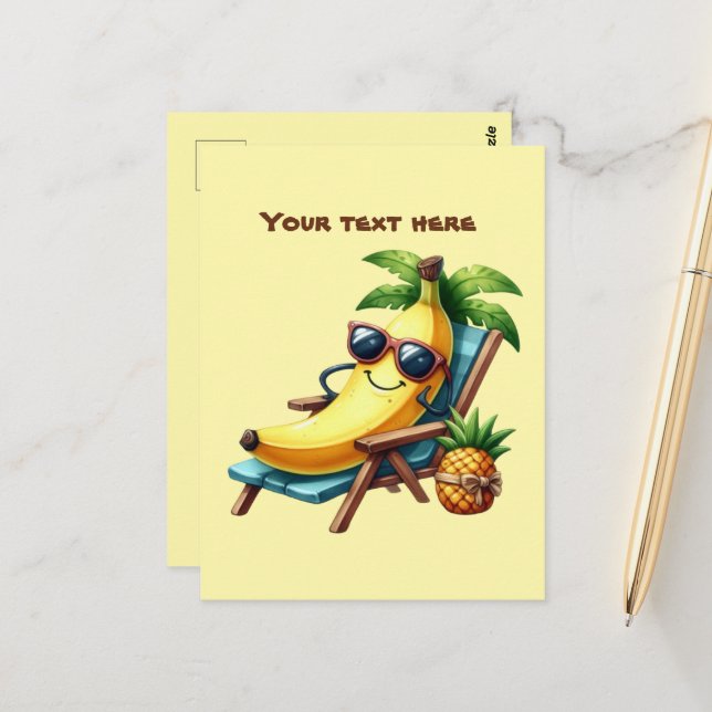Postal Fun Summertime personalizable playa sloth banana (Anverso/Reverso In Situ)