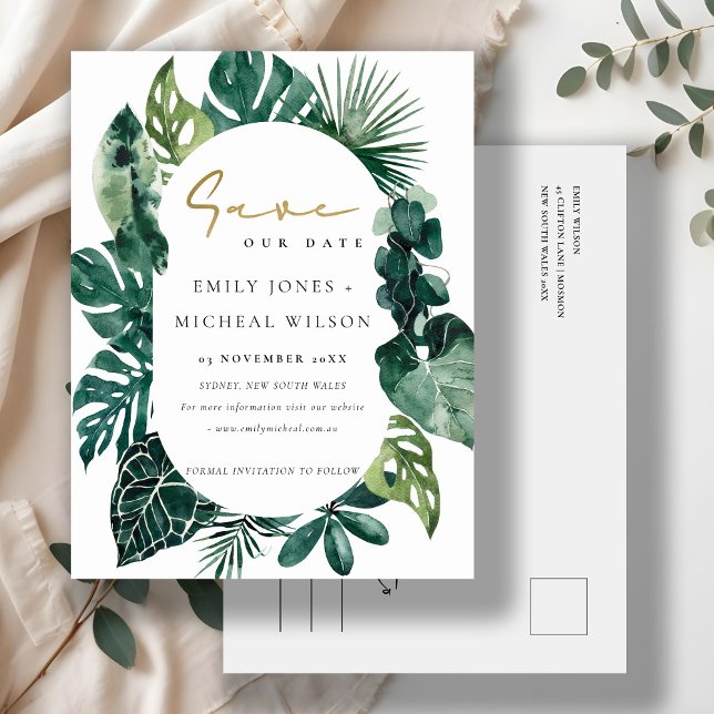 Postal Funa Tropical Monstera Green Leafy Save The Date (Subido por el creador)