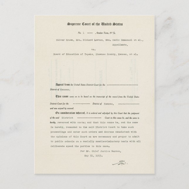 Postal Funda del Tribunal Brown contra la Junta de Educac (Anverso)