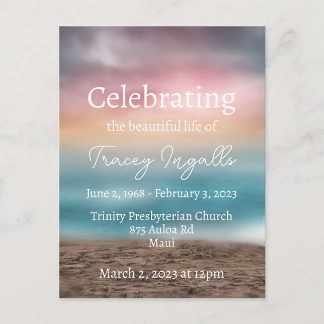 Postal Funeral colorido Beach Sunset (Anverso)