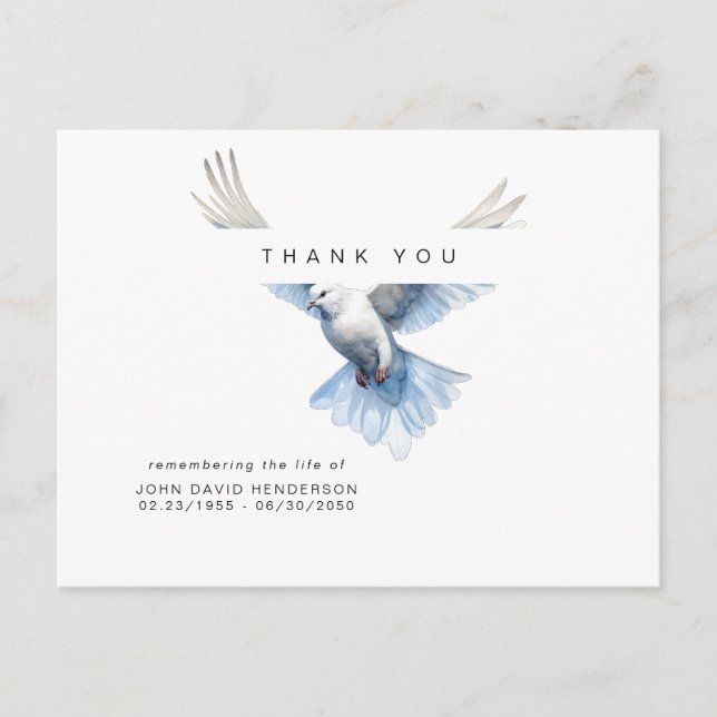 Postal Funeral de Pájaro Volador Pérdida de Vida Agradeci (Anverso)