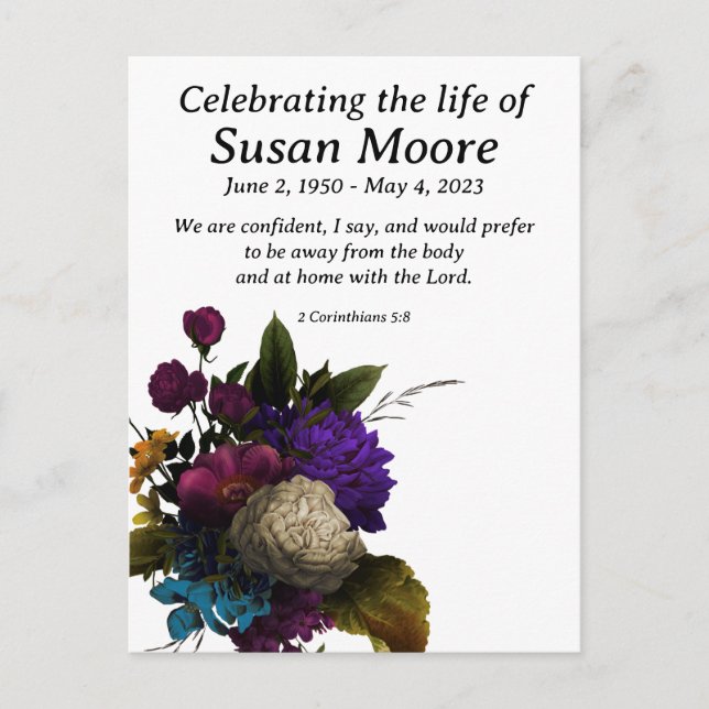 Postal Funeral floral oscuro (Anverso)