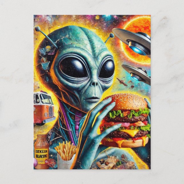 Postal Funky Alien come Cheeseburger y Fries Collage (Anverso)