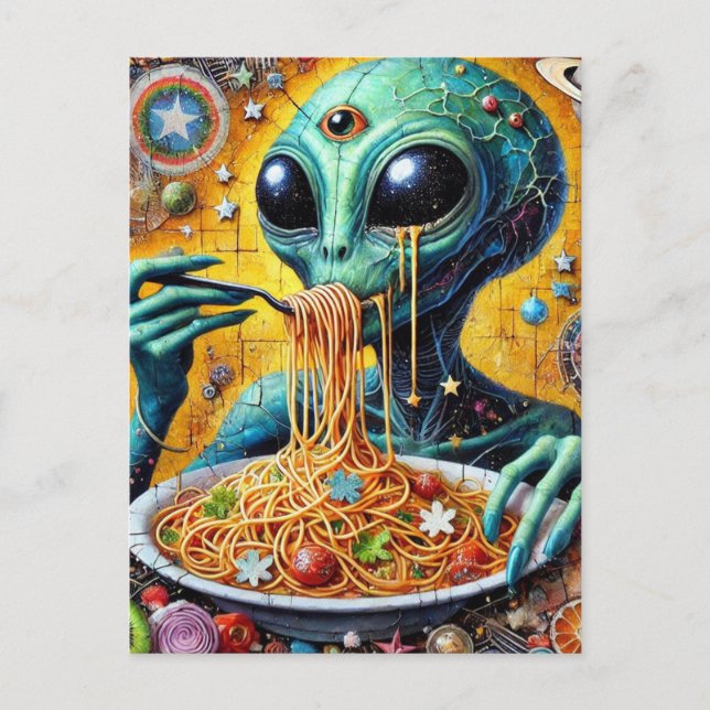 Postal Funky Alien Eating Spaghetti (Anverso)