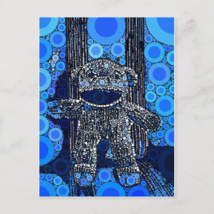 Postal Funky Blue Sock Monkey Circulos Burbujas Pop Art