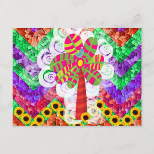 Postal Funky Chevron Mosaic Tree Swirls Sunflowers Summer