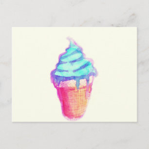 Postal Funky Guay Drippy Ice Cream Cone en acuarelas