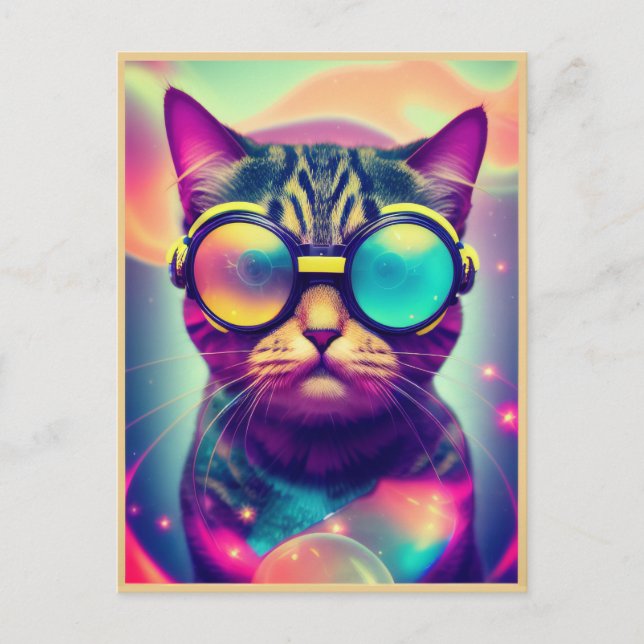 Postal Funky Guay Psychedelle Goggles Cat (Anverso)