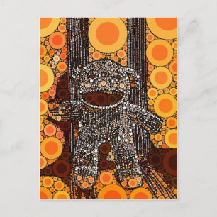 Postal Funky Naranja sock Monkey Circles Burbujas Pop Art
